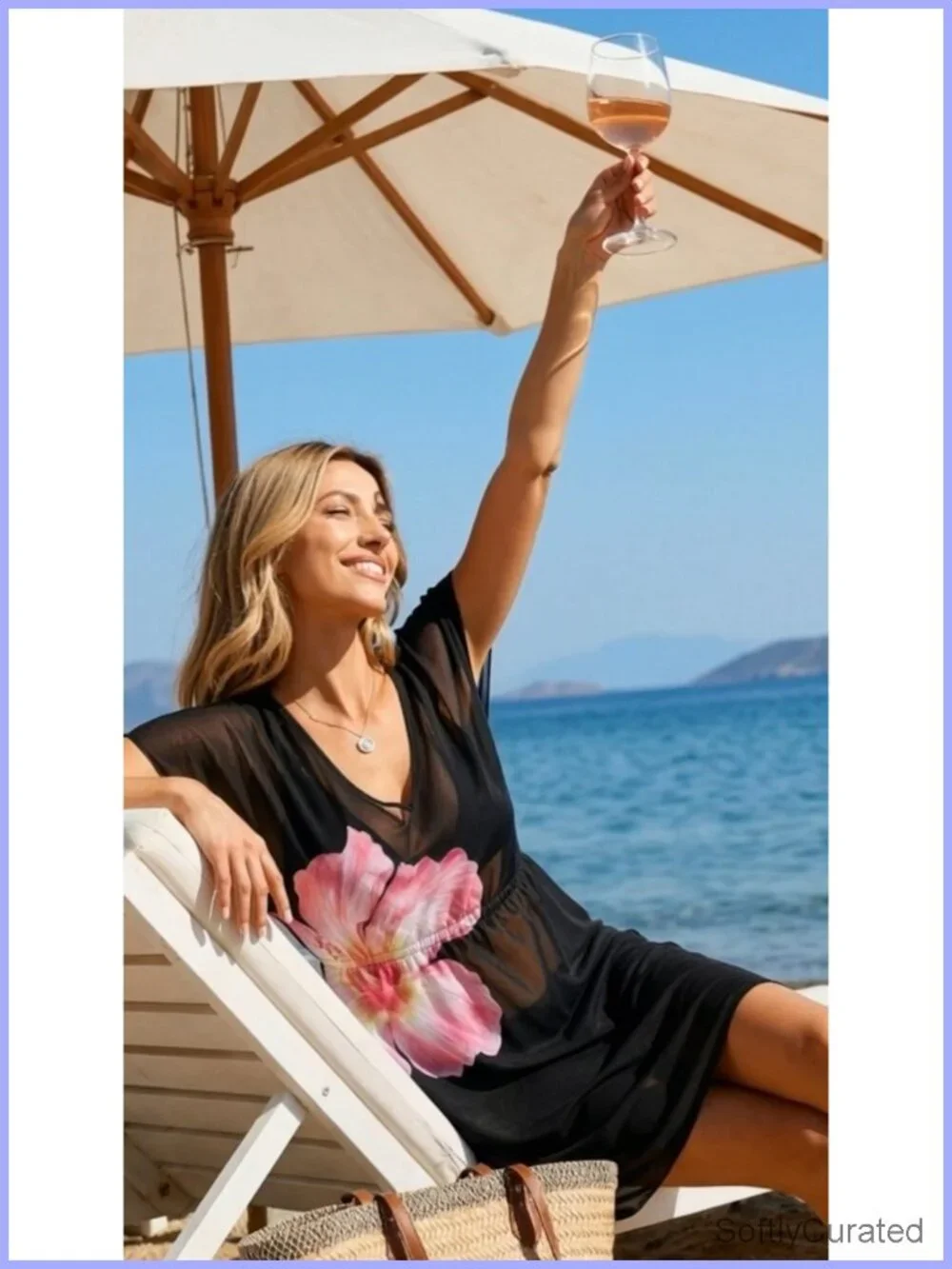 Sheer V-Neck Swim Cover Up Dress Short Sleeve Beach Outfit